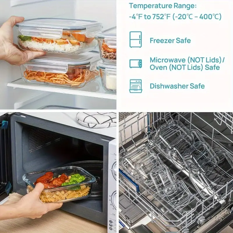 back to school essentials 8 glass food storage containers meal prep sealed lunch boxes leak proof lids microwave oven refrigerator and dishwasher safe bpa free with 4 cleaning sponges christmas and halloween Product details 3