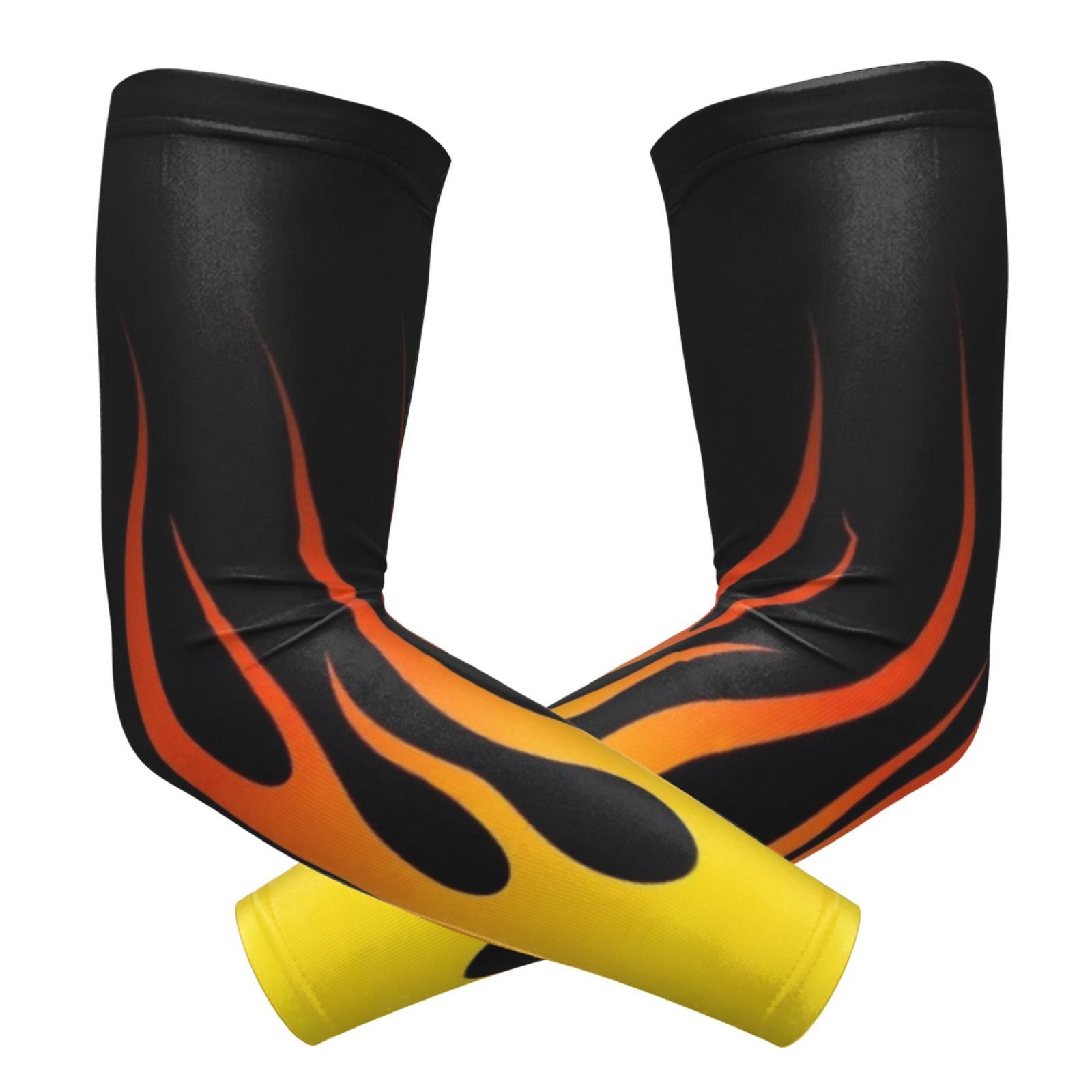 TEMU 1 Pair Painted Black Background Orange Flame, Street Hot-blooded Elements, Hardcore Explosive Style 3d Novelty Trendy Arm Sleeve