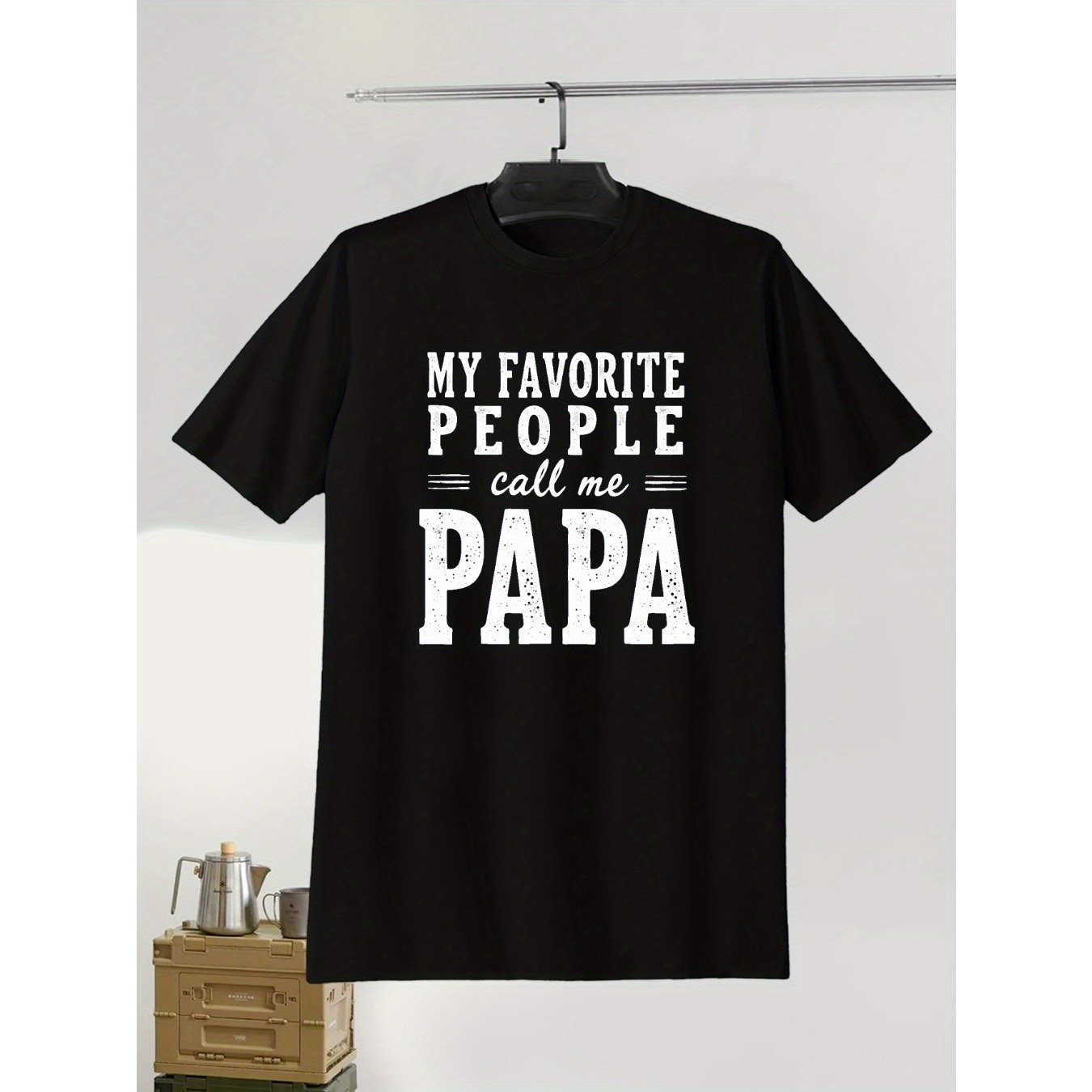 

People Papa Print Men's Creative Top, Casual Short Sleeve Crew Neck T-shirt, Men's Clothing For Summer Outdoor