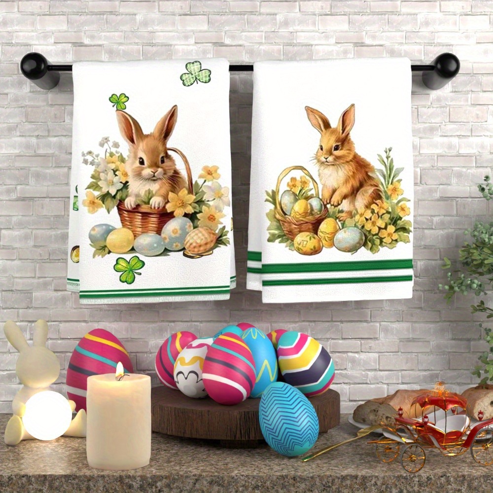 TEMU Jiteaster 2pcs 18*26inches Flowers And Bunnyfun Absorbent Kitchen Hand Towels Tea Towels Dish Towels Bar Towels Multi- Kitchen Towels Kitchen