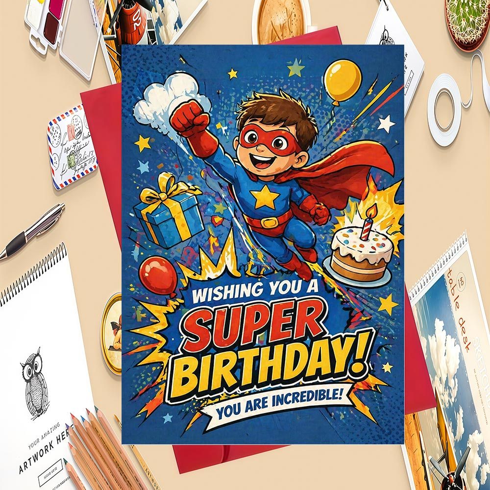 TEMU 1 Set Superhero-themed Birthday Card For Adults, Ideal For Parties And Gifts