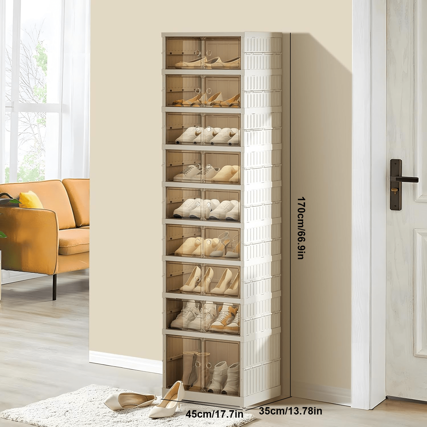 TEMU Étagère à Chaussures Pliable 6/9 Niveaux avec Portes - Grand Meuble de Rangement en Plastique pour Entrée, Bureau ou Maison - Organisateur de