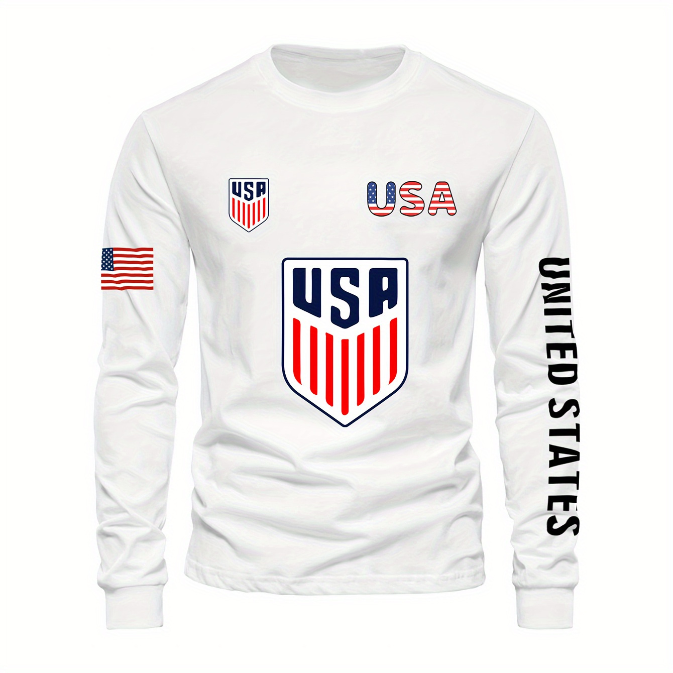 

Usa Pattern Print-men's Crewneck Long Sleeve T-shirt - Bright Graphic Comfortable Fabric Is Not Easy To Fashion Casual Classic