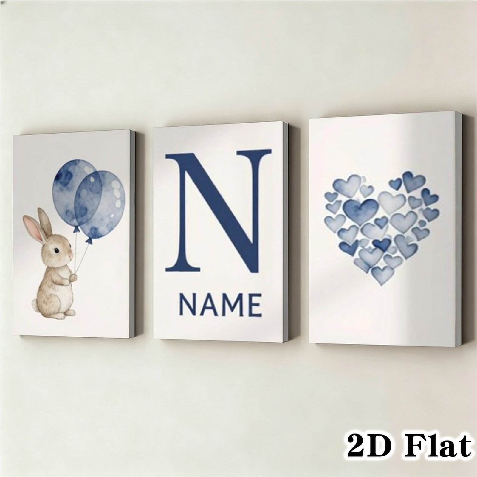 Personalized 3pcs Set Customizable Canvas Poster, Cute Rabbit Art