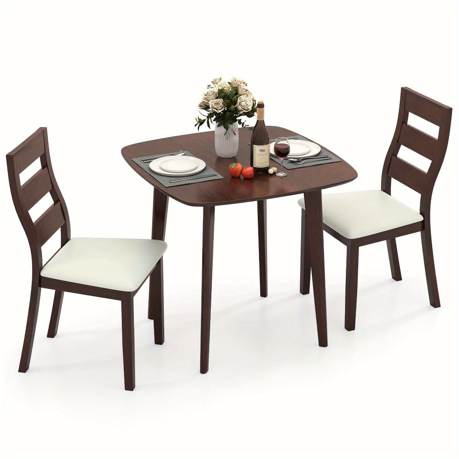 TEMU Ensemble de Table à Manger MAXMASS 3 pièces pour 2 - Table Carrée en Bois & 2 Chaises