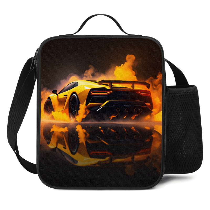 TEMU Flame Race Car Print Insulated Lunch Bag, Cool Large Capacity Crossbody Bag, With Zipper Closure, Suitable For Students And Outdoor Travel,