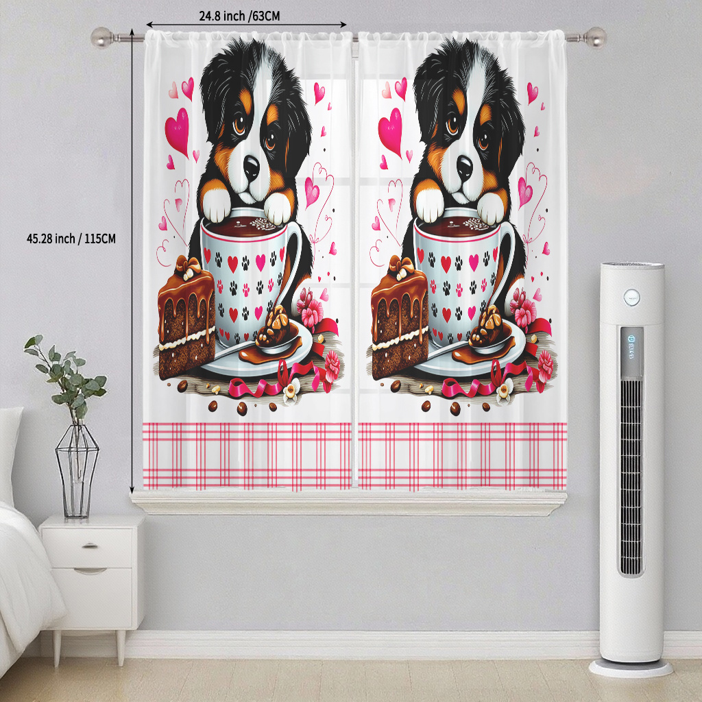 TEMU : 2pcs Set, Small Sheer Curtains, Cute Puppy, , Soft Polyester Fiber Small Window Scrim, Casual, Home Decor, 2d Flat , For Kitchen, Study/dining