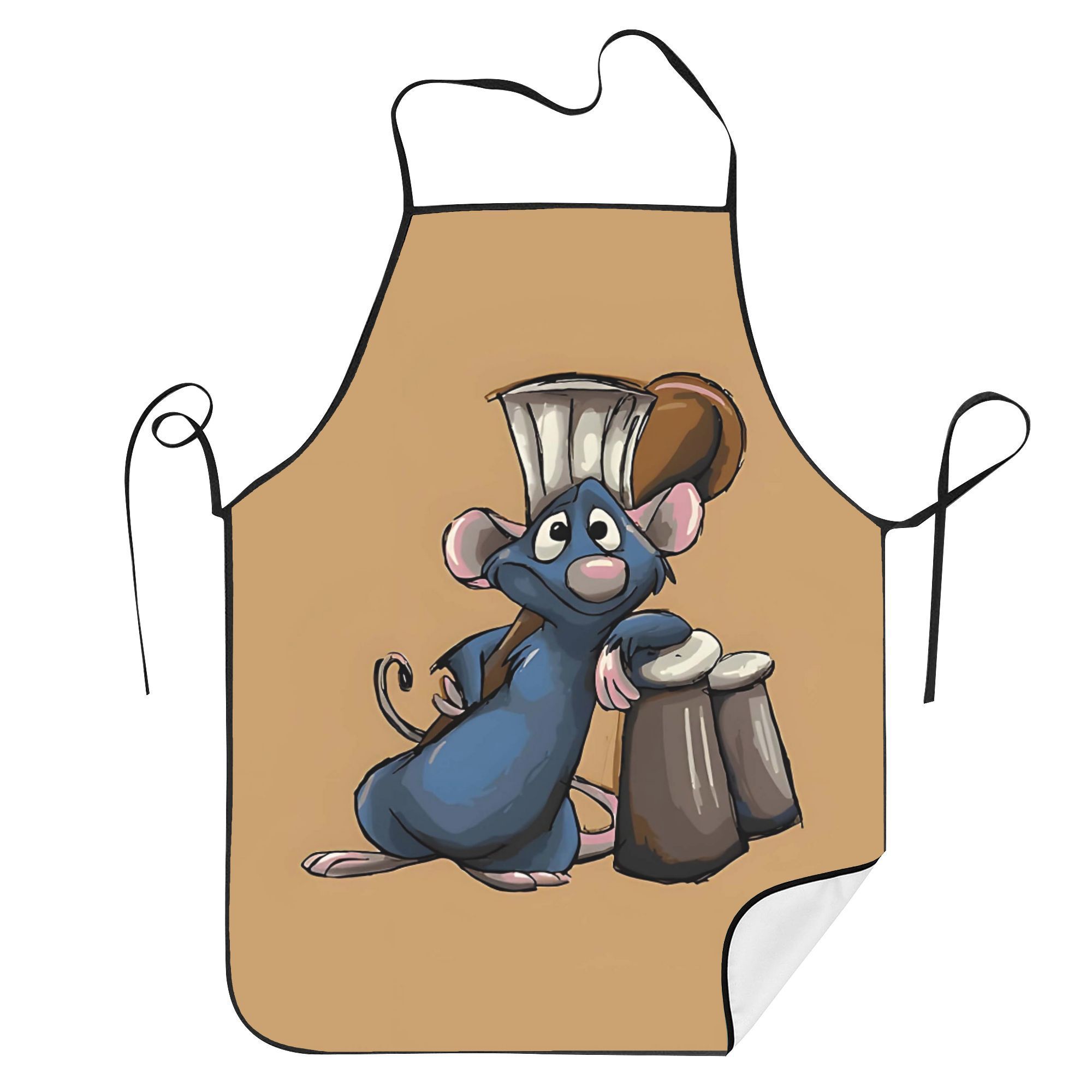 

Mouse Chef Apron With Pockets - Vintage-inspired Polyester, Cartoon Drumming Mouse Design, Ideal For Cooking & Bbq Enthusiasts