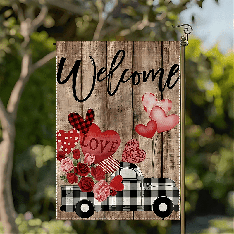 

Double-sided Garden Welcome Flag - Heart & , Valentine's Day & Holiday Decor, Polyester, Outdoor Decoration