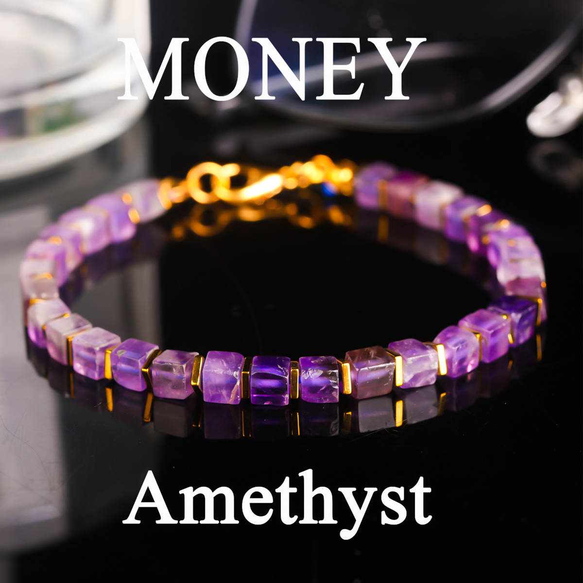 TEMU Handmade Bohemian Natural Amethyst Square Bead Bracelet - Suitable For Wrist Wear Of Different Sizes, -friendly Natural Stone Jewelry Gift For,