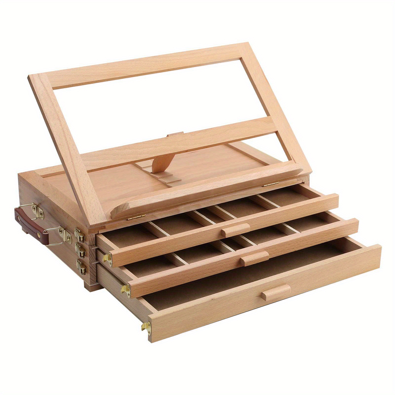 TEMU Art Supplies Box Easel, Painting Storage Box, Adjustable Design With 3- Tier Drawer, Wooden Art Tabletop Box For Drawing And Sketching Student