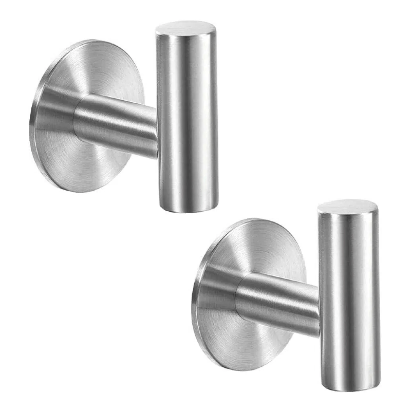 TEMU Punch-free Stainless Steel Cylindrical Hook, Bathroom Entryway Wall-mounted Adhesive Hook, Single Hook For Coats, Hats, Bags, And Loofah Storage