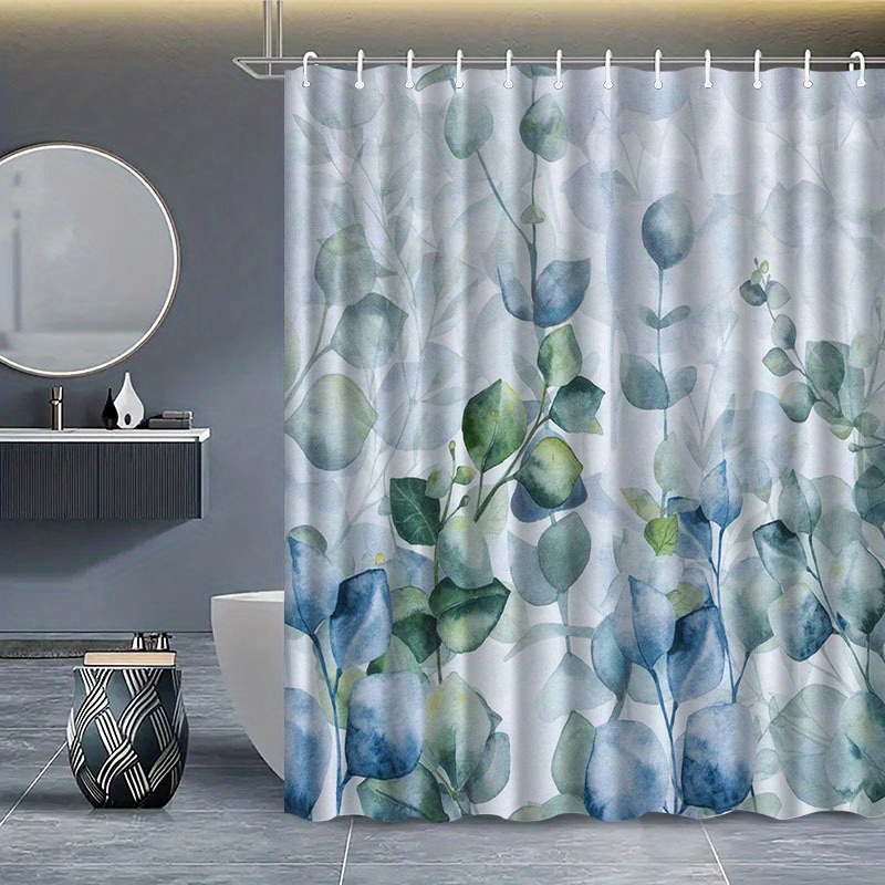 Fresh Floral Pattern Shower Curtain with Hook, Water-Washing