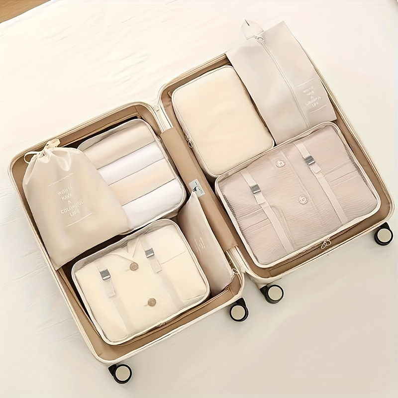 TEMU 7pcs High-capacity Travel Storage Set, Travel Storage Bag, Clothing Protection Bag, Nylon Packing Storage Bag, Suitable For Clothing, Pants,