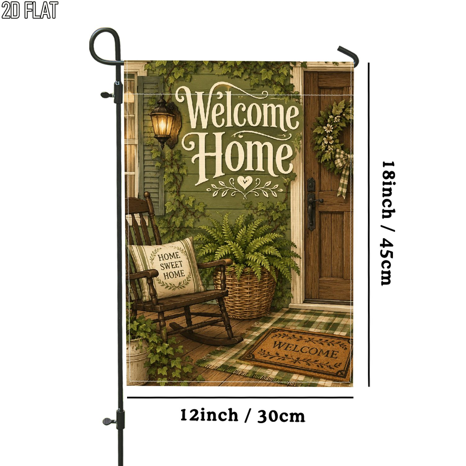 TEMU 2d Flat - 2d Flat - 2d Flat 1pc Outdoor Garden Flag Vintage Rustic Welcome Double-sided Flag Porch Decoration For Garden Outside Yard Decoration