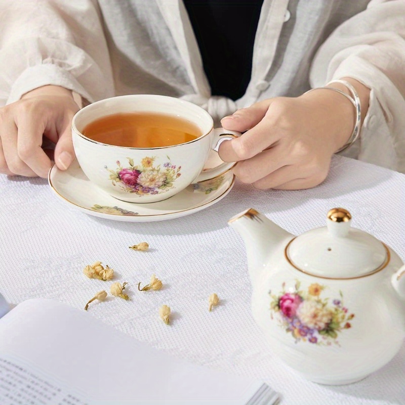  tea for one   floral teapot and saucer set   floral teapot tea cup with saucer set, tea cup and saucer set,   set, tea set, tea pot and cup set, tea pot set, loose leaf tea, tea party, classic porcelain, elegant teapot, delicate porcelain, handcrafted, cup,  ,  ge collectors Product details 4