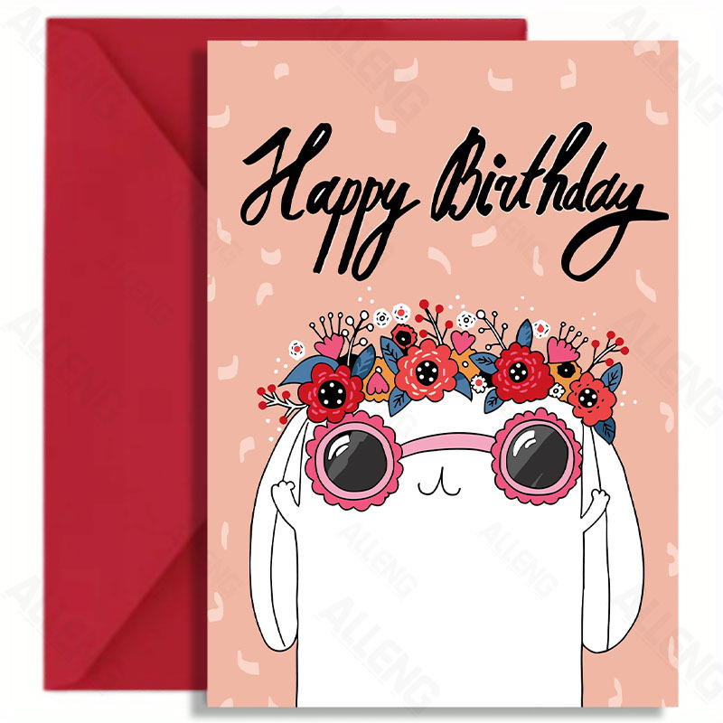 

1pc Cute Greeting Card With Envelope Anime Inspired Cartoon Floral Birthday Card For Best Friend Mum Anyone - High-quality Paper Material Birthday Occasion