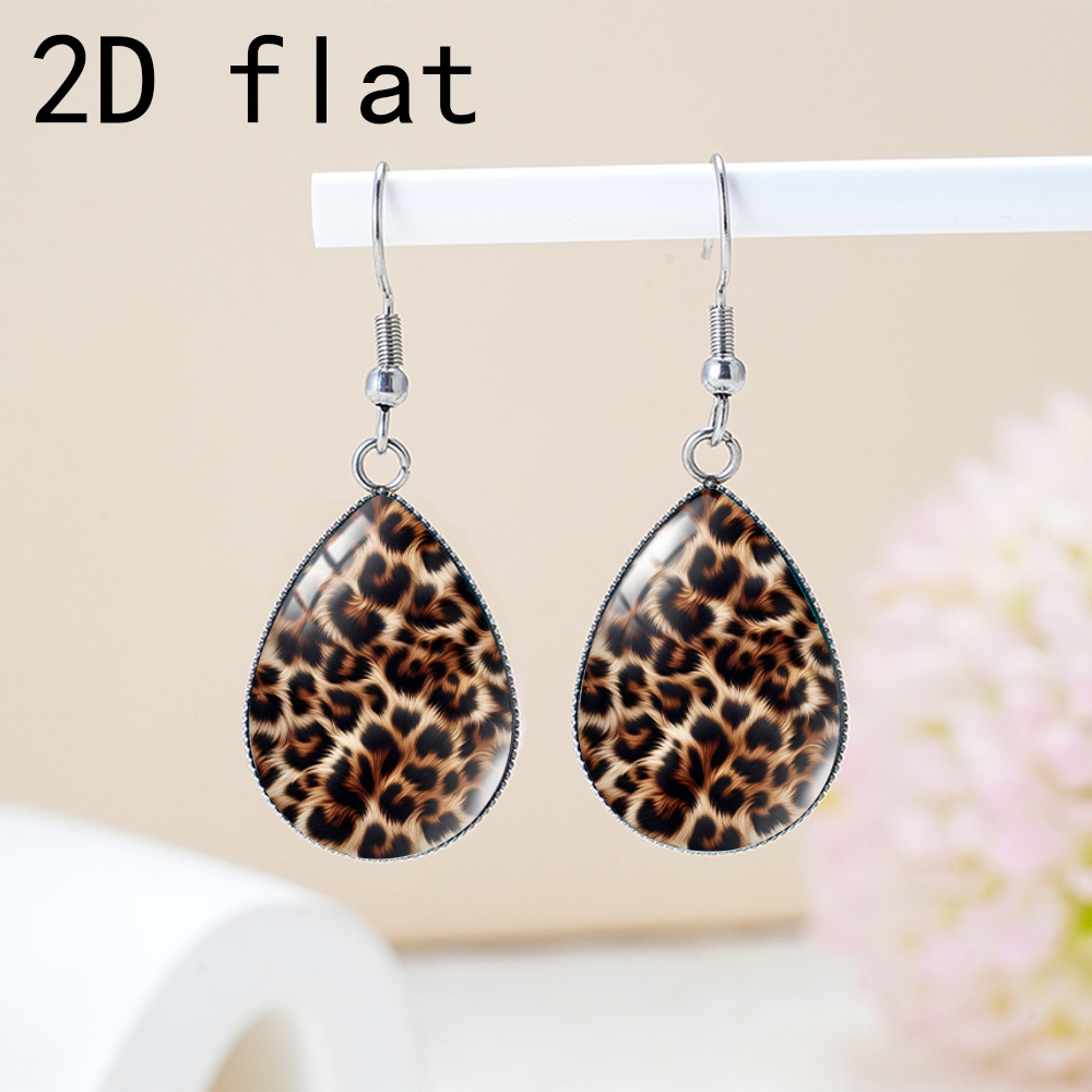 TEMU 2D Flach, 1 Paar lebendige Ohrringe mit Leopardenmuster, Zeit, künstlichem Edelstein, Glas, Tropfenform, modischer Frühlings-Sommer-Ohrschmuck,