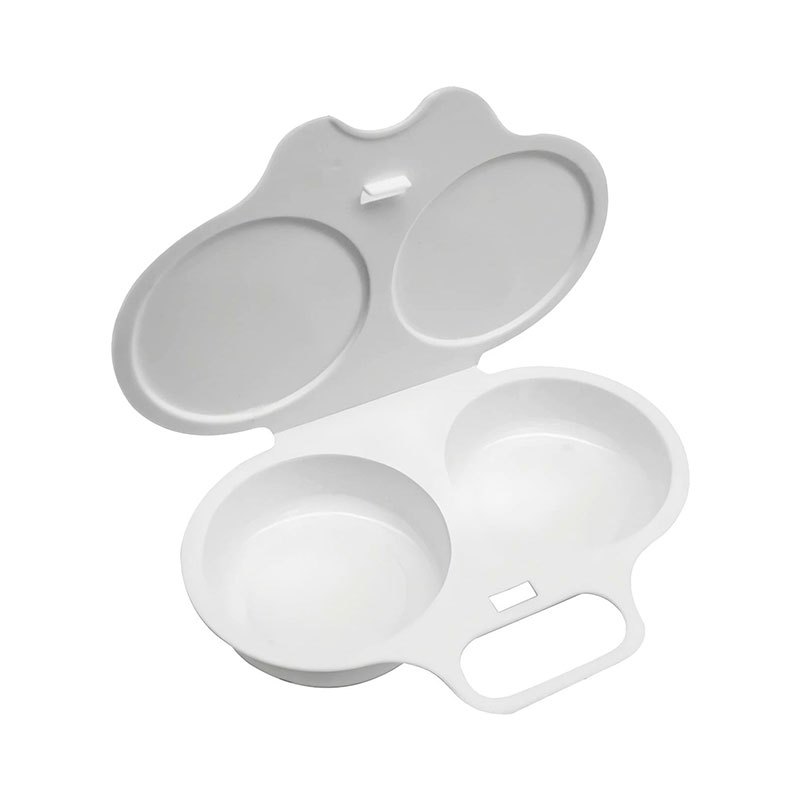 TEMU Mamshib 1pc Double Compartment Microwave Egg Cooker With Lid, High Temperature Resistant Material For Fast Egg Steaming, Boiled Egg Tray,