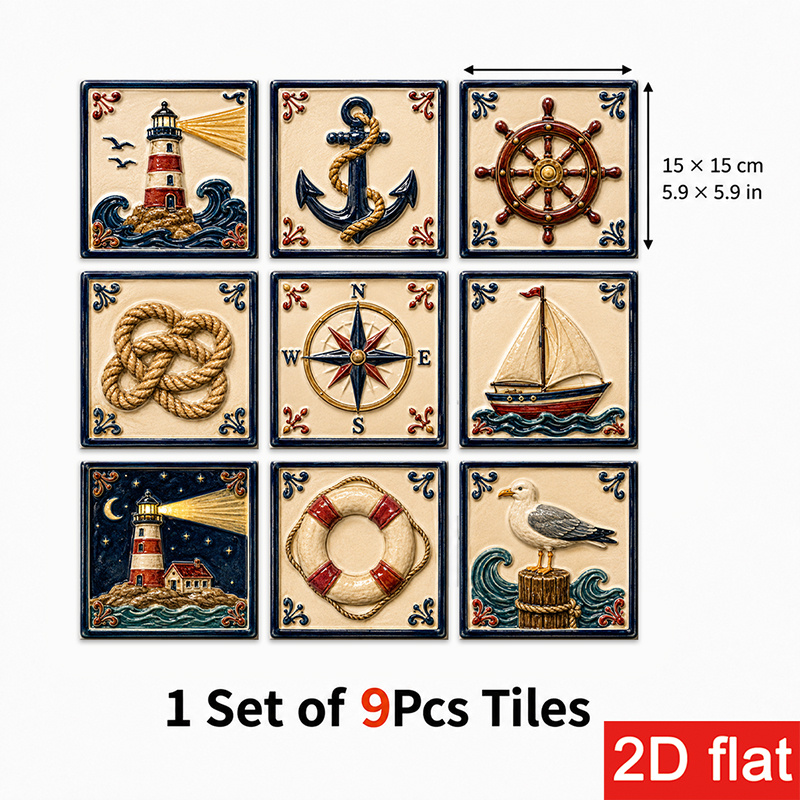 TEMU 2d Flat 9pcs 15x15cm (5.9x5.9in) Slate Tile Stickers Top-tier - Nautical Theme Peel And Stick Wall Tiles For Kitchen Backsplash, Coffee Corner,