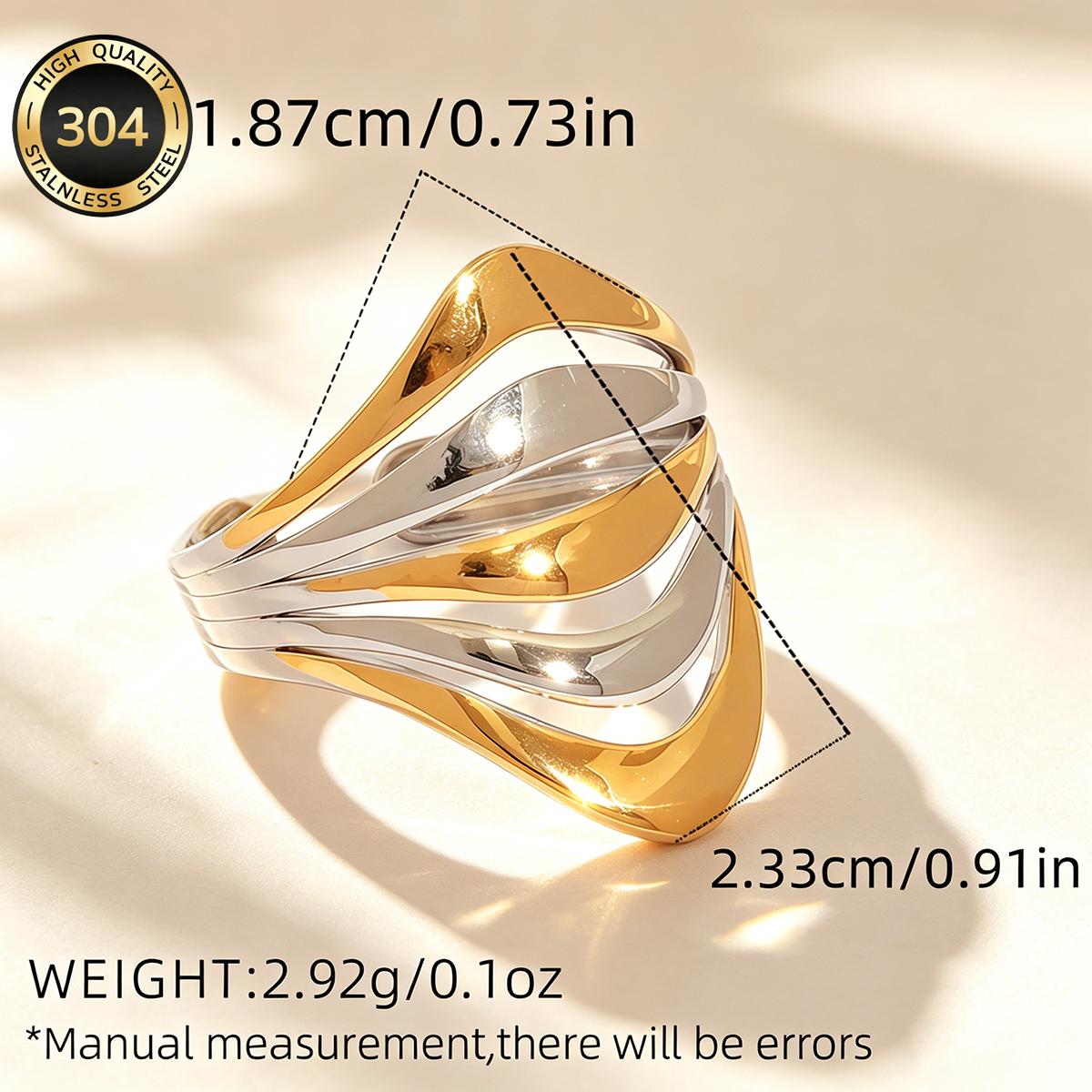 Multi-layer Openwork Fan-shaped Stainless Steel Ring, 18k Gold Plated