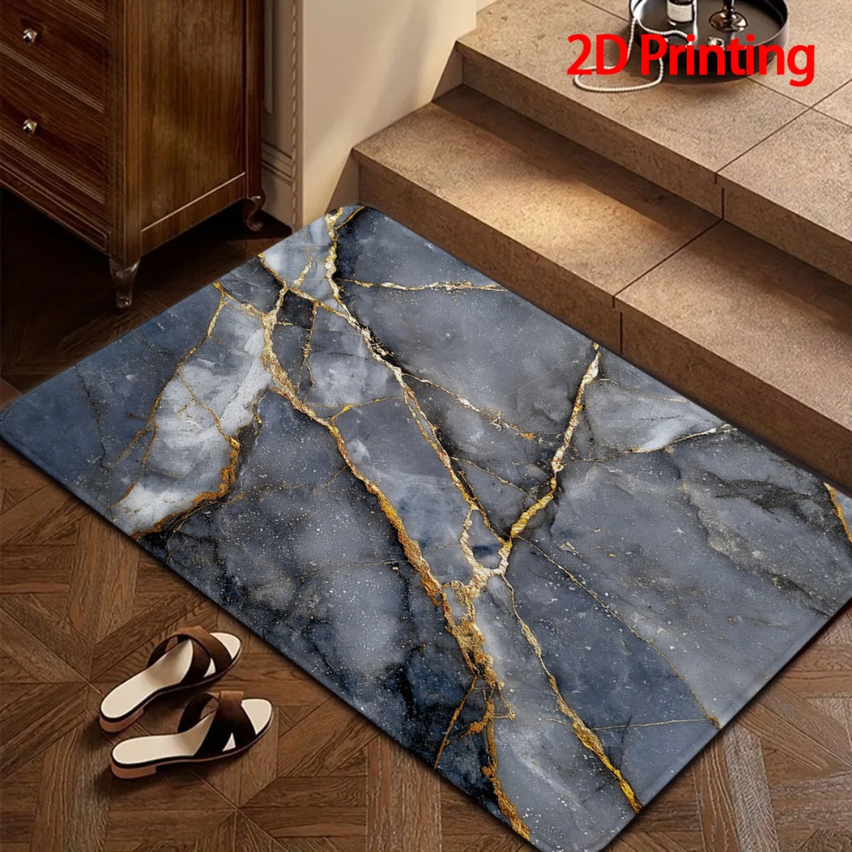 TEMU 1pc Luxury Marble Bath Rug With Suitable For Bathroom, Shower, Outdoor - Soft Flannel, Plush Suitable For Entrance Door, Beach, Modern Decor,