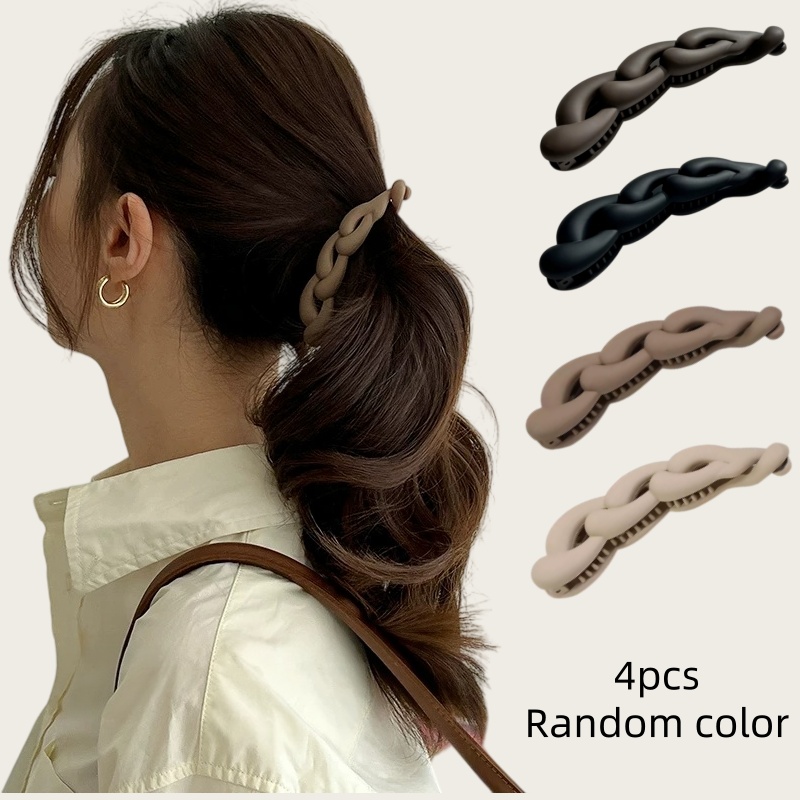 TEMU 4 pinzas para el cabello con diseño de cadena de para mujer, de de caballo antideslizante, adornos para el cabello en color sólido mate, color