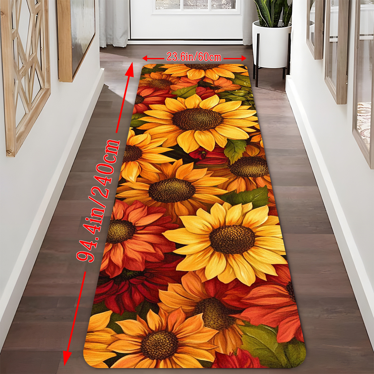 TEMU [1.0cm Thickness + Non-slip Backing]- 1pc Sunflower Pattern Running Rug, Background Carpet Long Strip Rug, Bathroom Floor Mat, Running Anti-slip