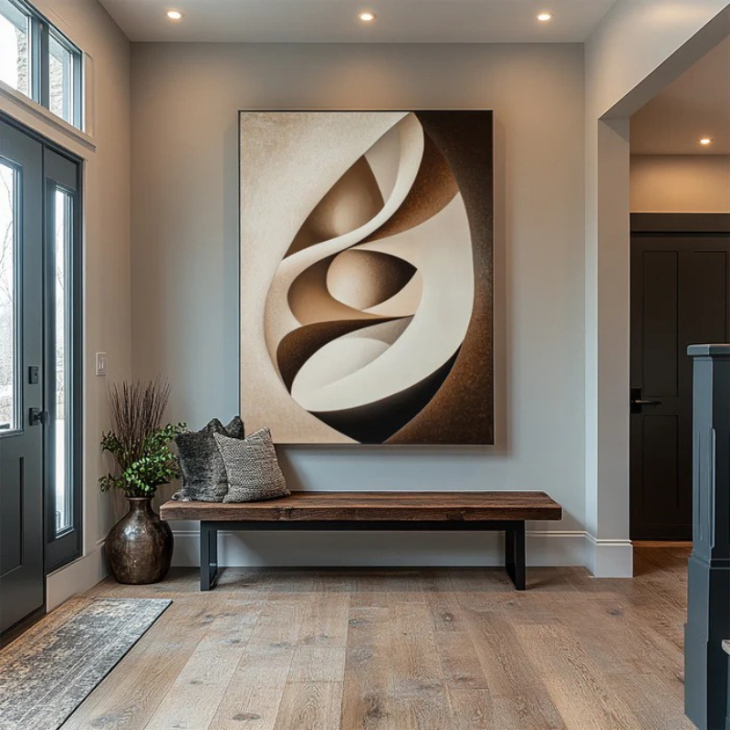 Hand-Painted Abstract Minimalist Canvas Wall Art - Modern Geometric Texture Oil Painting in Brown, Gray, and Beige, Frameless 2D/Flat Design, Suitable for Living Room, Bedroom, Office Decor, Wall Art Decoration