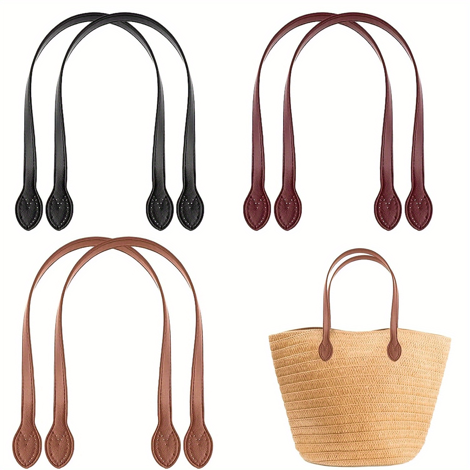 Real Leather Handbag Strap Handles – Adjustable, Black, Sold In Pair, Unbranded