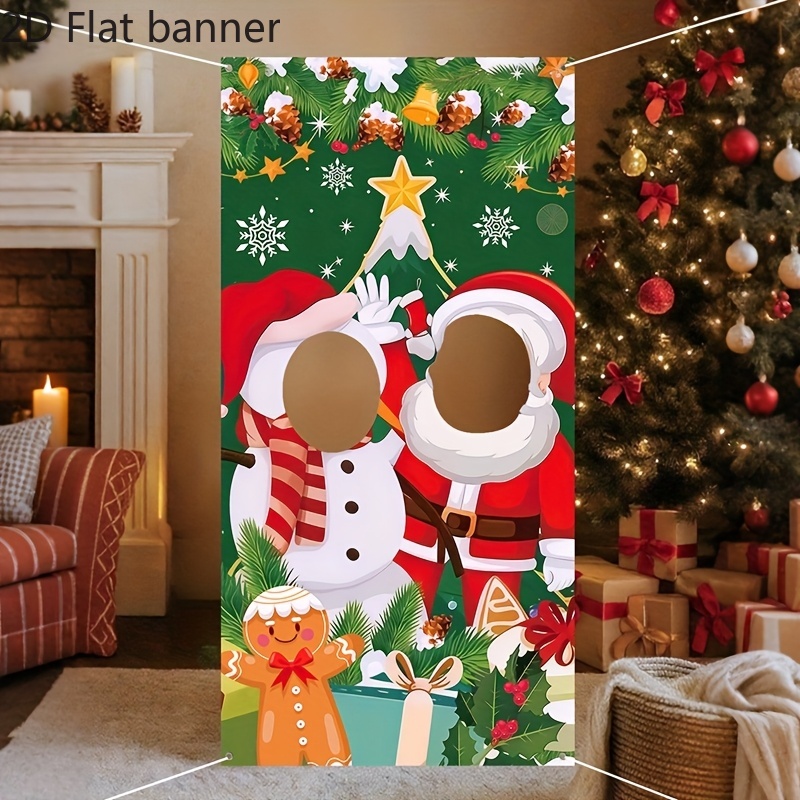 TEMU 2d Flat, 2d Flat Banner 1pc 2d Photo Booth Props, Patimate Hollow-out Photo Frame Christmas Photo Booth Backdrop With Santa Claus And Snowman -