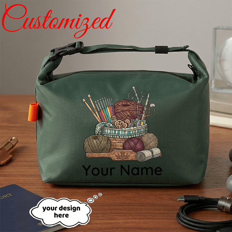 TEMU Women's Personalized Embroidered Mini Tote Bag Suitable For Knitting Enthusiasts, Custom Name/text/ Retro Zipper Closure Handbag With Clasp