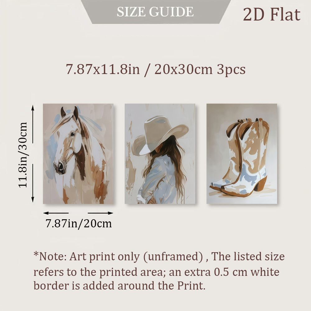 TEMU 2d Flat, 2d Flat, 3pcs Unframed Western Cowboy Canvas Paintings, Vintage Horse Wall Art Poster, Classic Boots Art Prints, Modern Wall Decor,