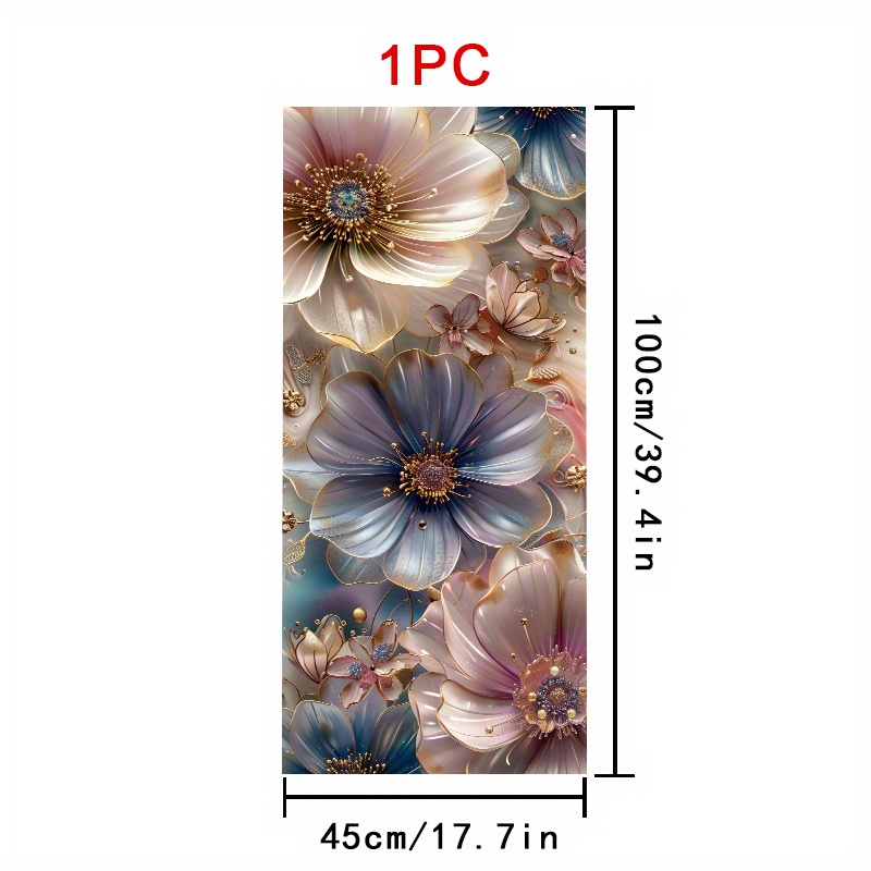 TEMU 1pc Pvc Elegant Floral Stained Glass Window Sticker, 3d , & Purple With Golden Accents, Static Cling No Glue Heat Removable For Home Windows,