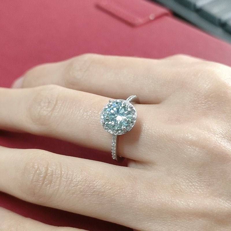2 Carat Light Blue Moissanite Engagement Ring, Holiday Gift