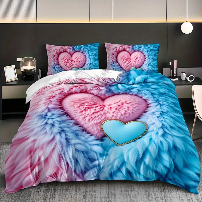 2 3pcs feather love heart duvet cover set 1 duvet cover 1 2 pillowcases without pillow inserts home high definition print romantic soft and comfortable couple style Product details 4