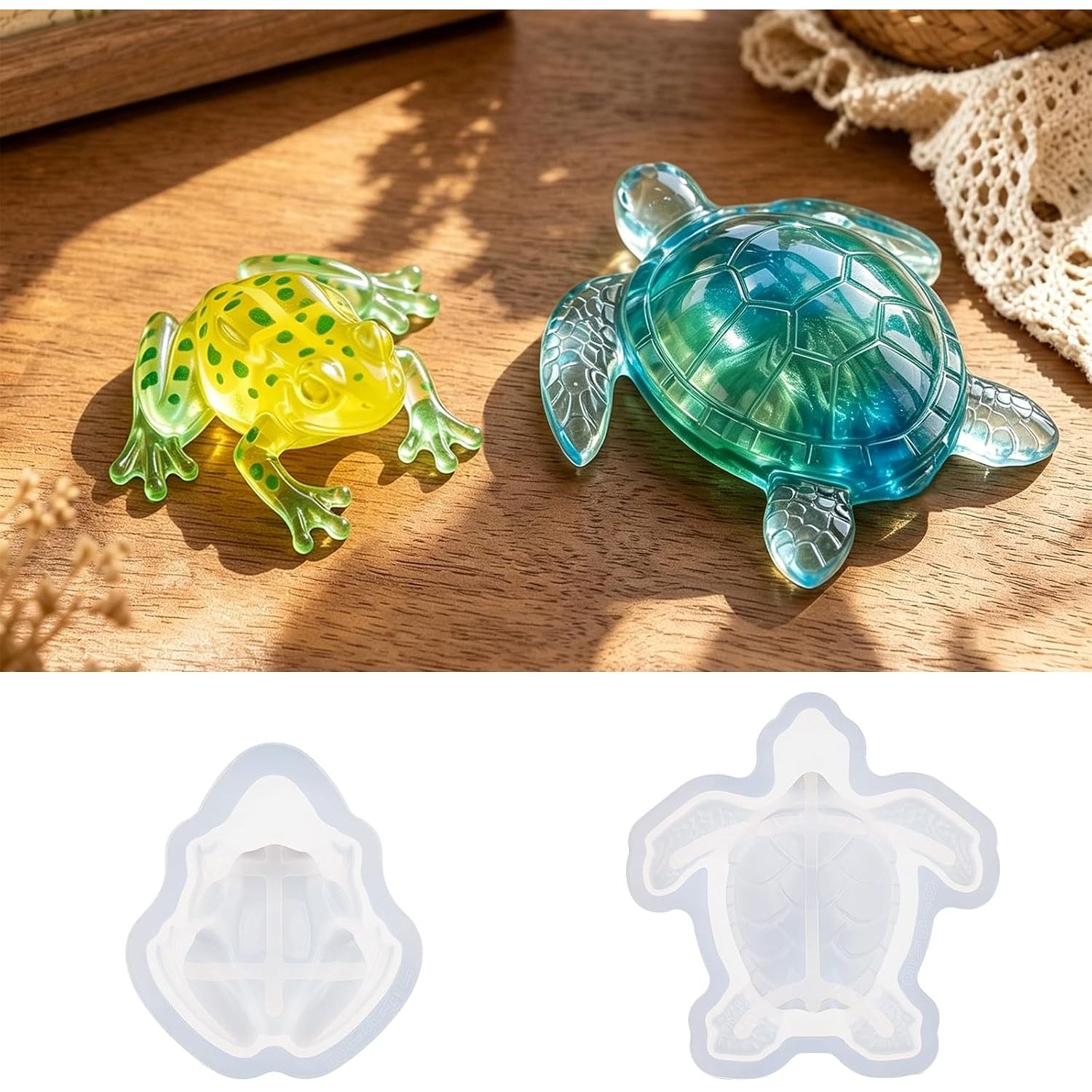 TEMU 2 Pack Suitable For Epoxy Resin Molds - 3d Lifelkey Turtle & Frog Silicone Molds For Diy Crafts, Realistic Animal Shape Casting For Jewelry