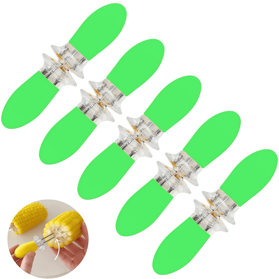 TEMU 5-pair/10pcs Stainless Steel Corn Holders: Heat-resistant Silicone Handle Prevents Burns And Provides A Non-slip, Grip. Made Of Food-grade