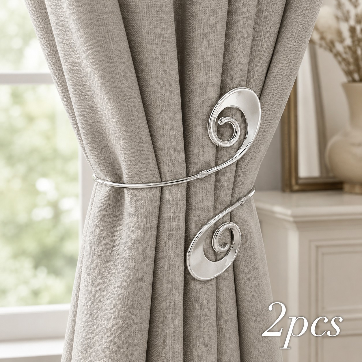 TEMU 2pcs Silvery Spiral Metal Curtain Tiebacks Flexible Window Drape Holdbacks