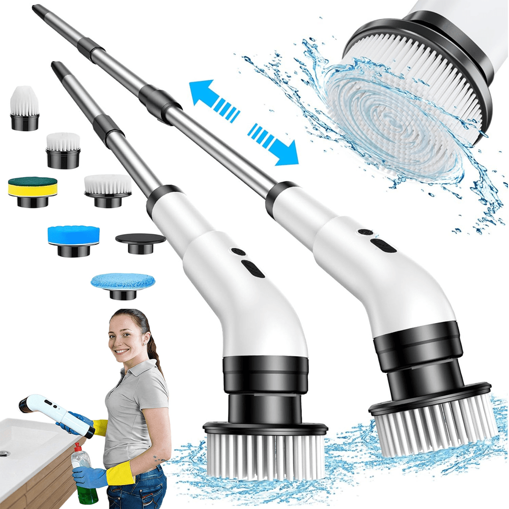 Image of Multifunctional Scrub Brush With Long Telescopic Grip And 6 Heads, Convenient Tool For Daily Home Deep Cleaning Work