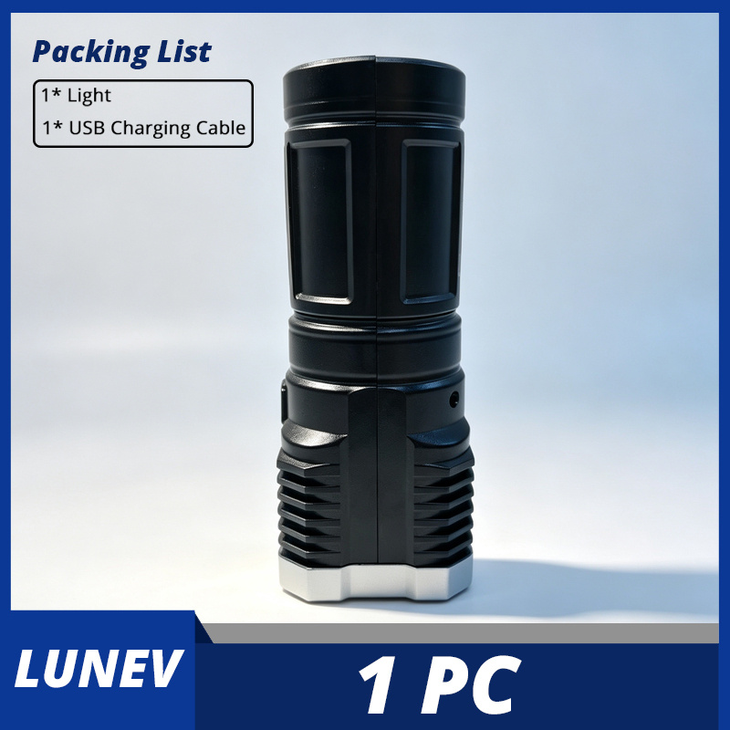 TEMU 1pc Led Bright Flashlight, Usb Rechargeable Portable Torch, Battery Level Display, Multifunctional Torch With Side Light, Suitable For Hiking,