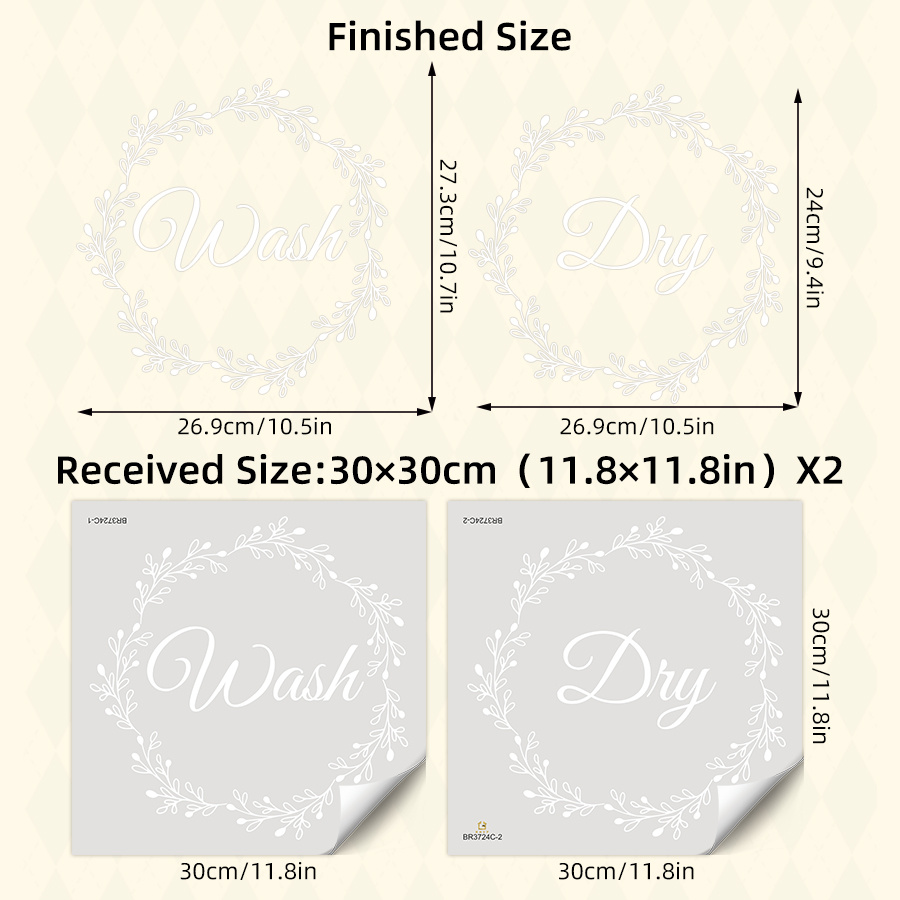 2pcs Double Sided Visibility "wash" "dry" White Glass Decals For Laundry Washing Machine Glasses Home Decoration Removable Pvc Windows Stickers