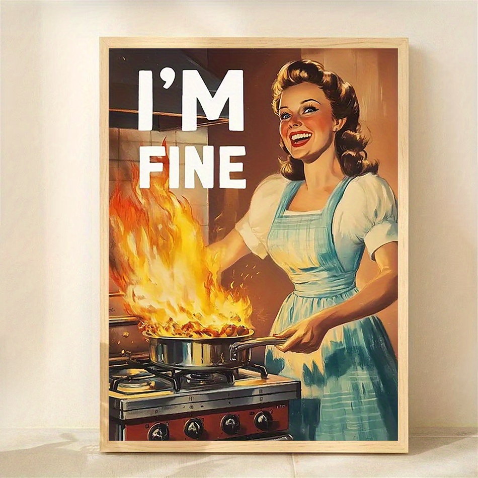 E-shop 2D Flach, 1 Stück 12"x16" Vintage 1960er Retro "" Humorvolle Kochszene Leinwand-Wandkunst - Mid-Century Modern Spielhaftes Küchendekor für