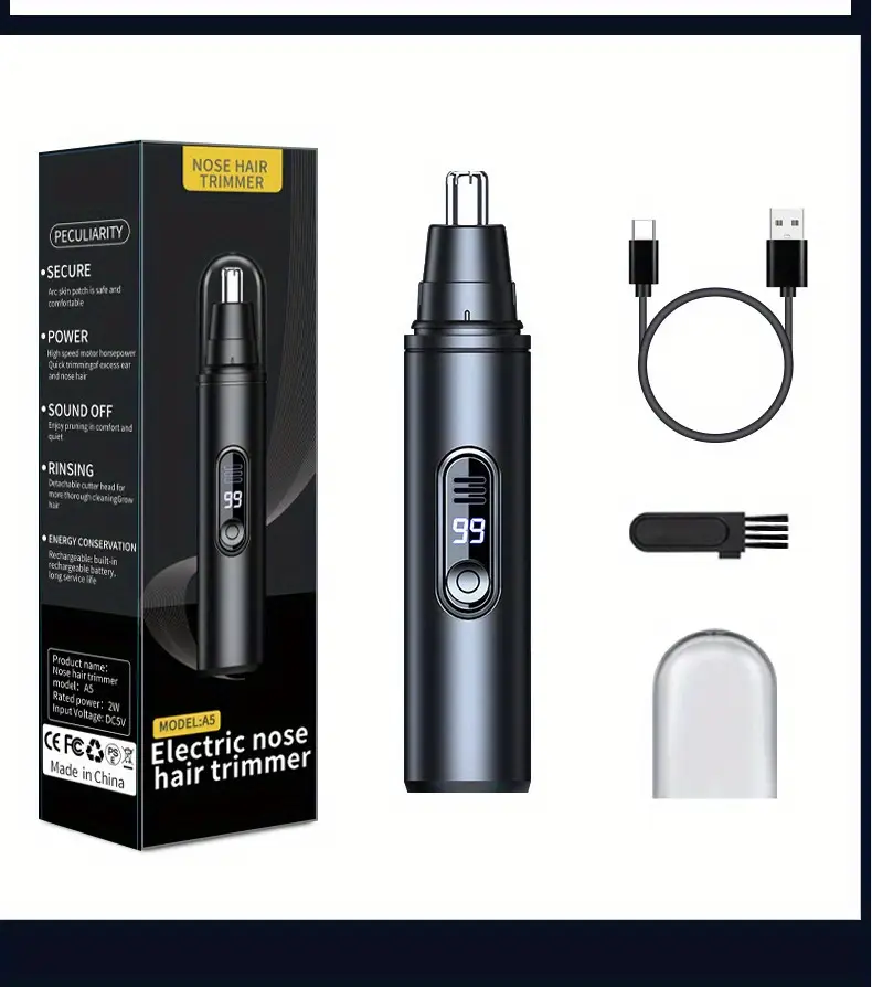 usb rechargeable electric nose hair trimmer with led   blades   facial hair removal for men women safe pruning type c charging durable   ideal grooming   essential compact size   personal hygiene sleek style lightweight construction mens grooming Product details 19