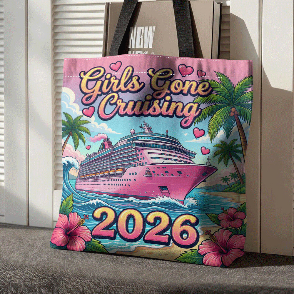 TEMU 1pc Double-sided Printing 2026 Offshore Cruise Fun Tour 2d Digital Printed Aesthetic Tote Bag/ladies Reusable Shopping Beach Bag, Essential