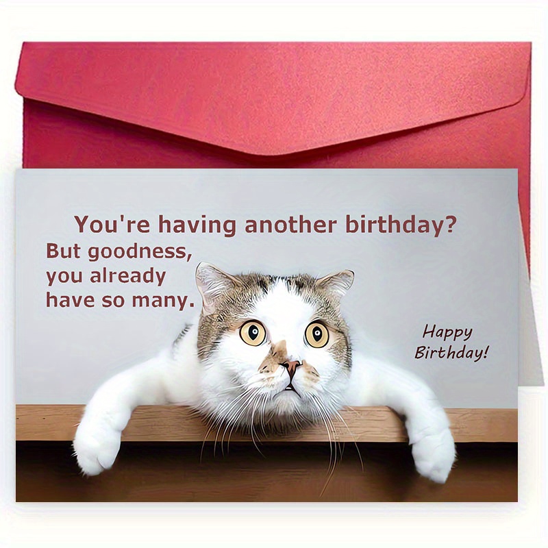 

1pc Whimsycat Humorous Birthday Greeting Card With Envelope, Universal Recipient, Paper Material, Ideal For Cat Enthusiasts, Romantic & , 12cm X 18cm