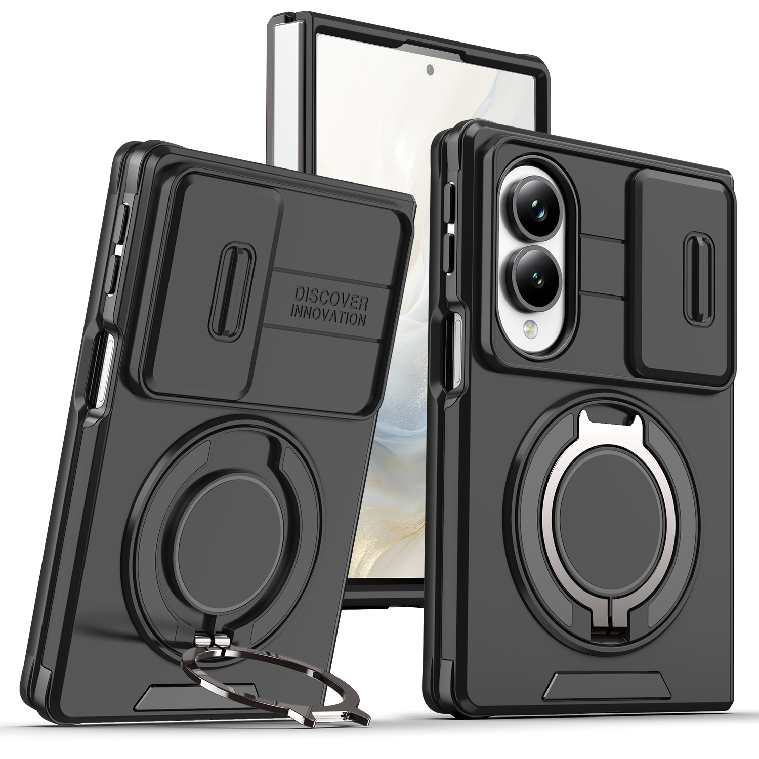 TEMU Phone Case - Shockproof Phone Case With Sliding Window Protection And 360-degree Rotating Stand Suitable For For Galaxy Z Fold 8