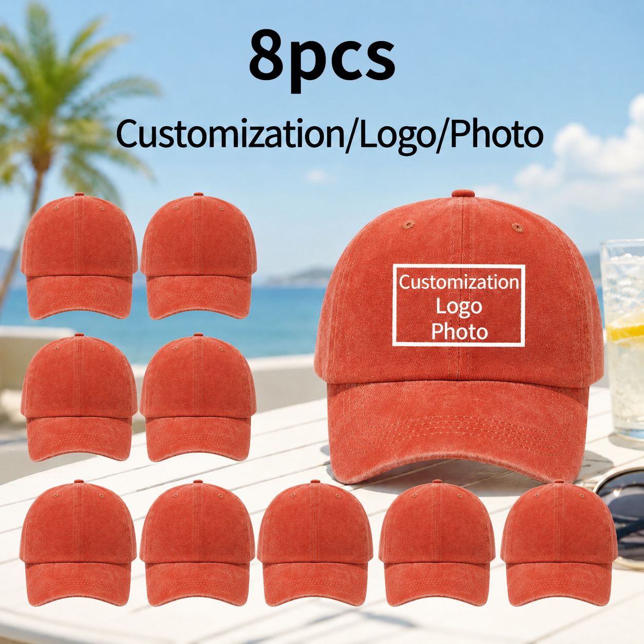8pcs Vintage Distressed Style Custom Baseball Caps, Unisex