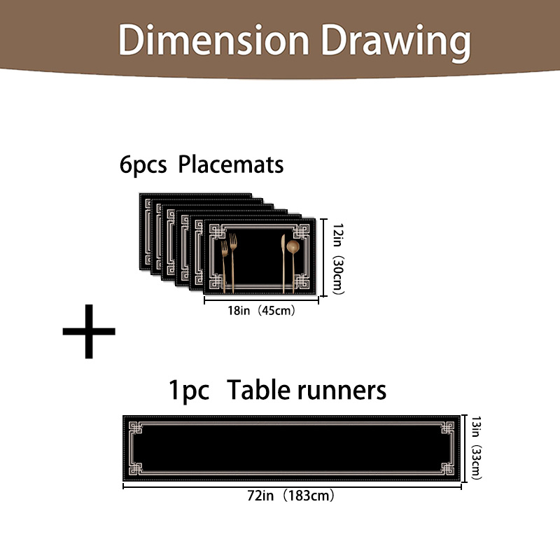 TEMU Ensemble de 5/7 pièces de napperons et de serviettes de table géométriques noires faciles à installer, tapis de table à et , adaptés à la