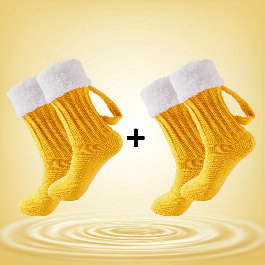 Image of Autumn Winter New Beer Cup Knit Socks Unisex Warm Mid-calf Socks Winter Soft Fun Beer Party Holiday Socks Christmas Party Gift